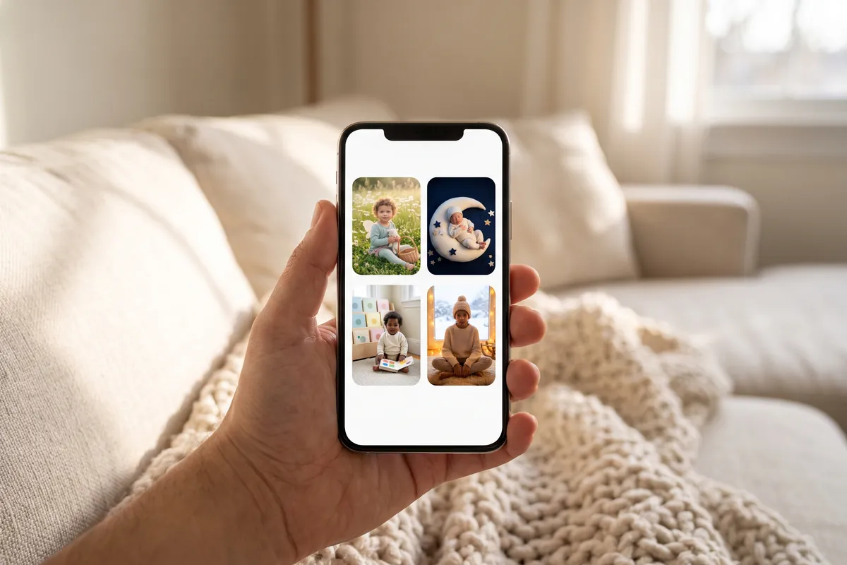 Dört hazır hatıra temasını ızgara halinde gösteren bir telefon