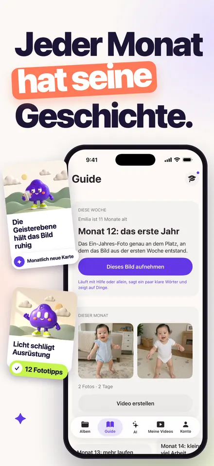 Guide-Tab mit der Karte dieses Monats und einer Fotoidee