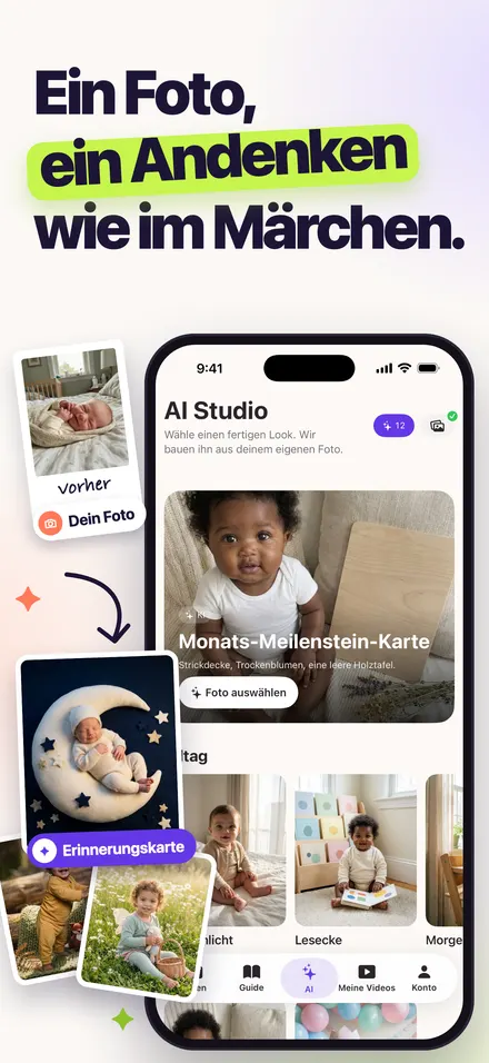 AI Studio mit Erinnerungsthemen und einer fertigen Karte