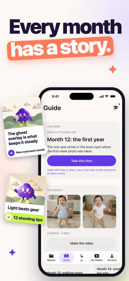 Guide tab showing this month's card and a photo idea