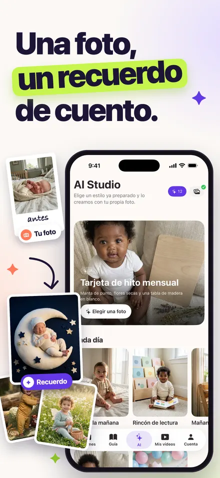 AI Studio con temas de recuerdo y una tarjeta terminada
