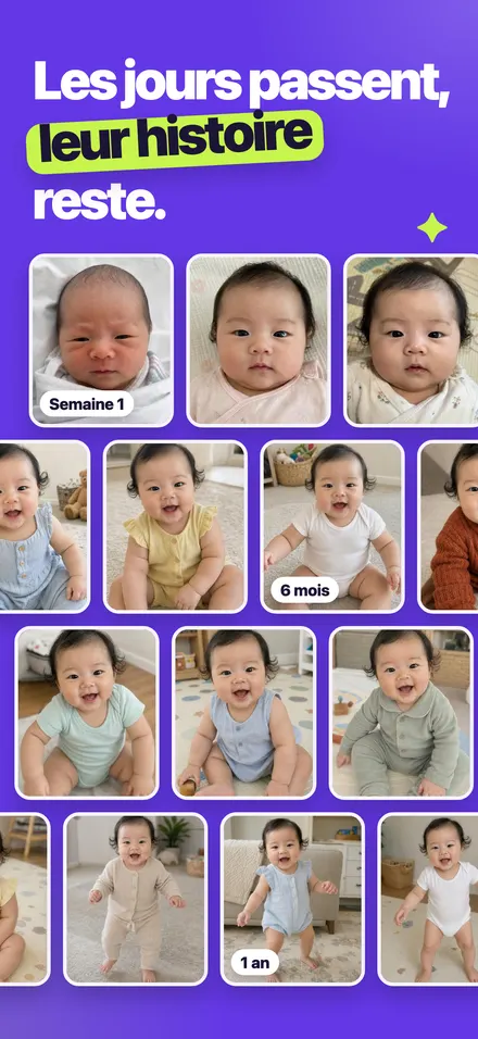 Un mur de photos hebdomadaires du même bébé qui grandit